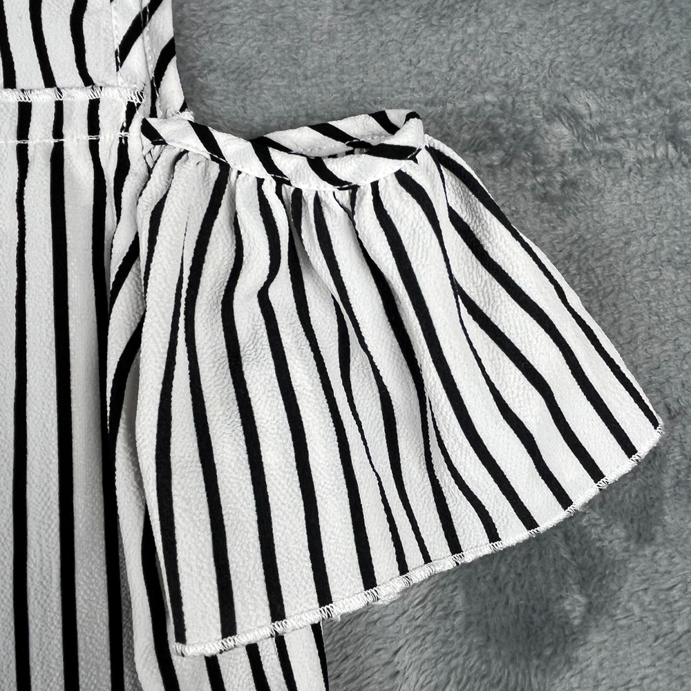 Soho Jeans Womens XS Black White Striped Cold Shoulder Blouse Summer Top - Picture 16 of 16